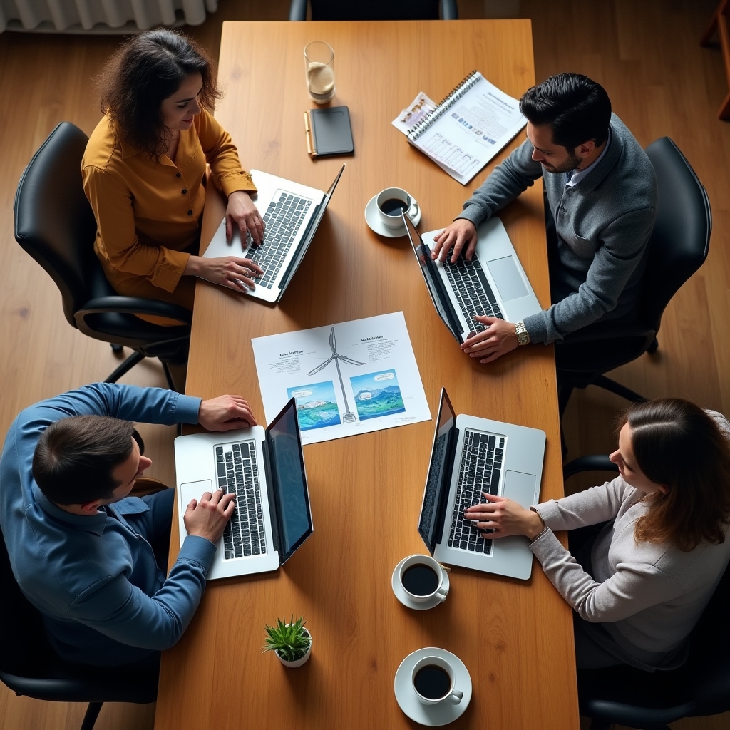 Tým lektorů připravuje prezentaci pro online webinář o energetice